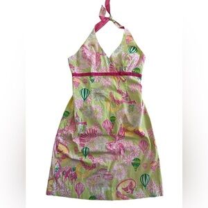 Vintage Lilly Pulitzer Kentucky derby Pink and Green Halter Dress- white label